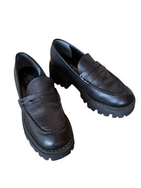 Free People Lyra Lug Sole Loafers Black Leather Chunky EU 37 US 6.5